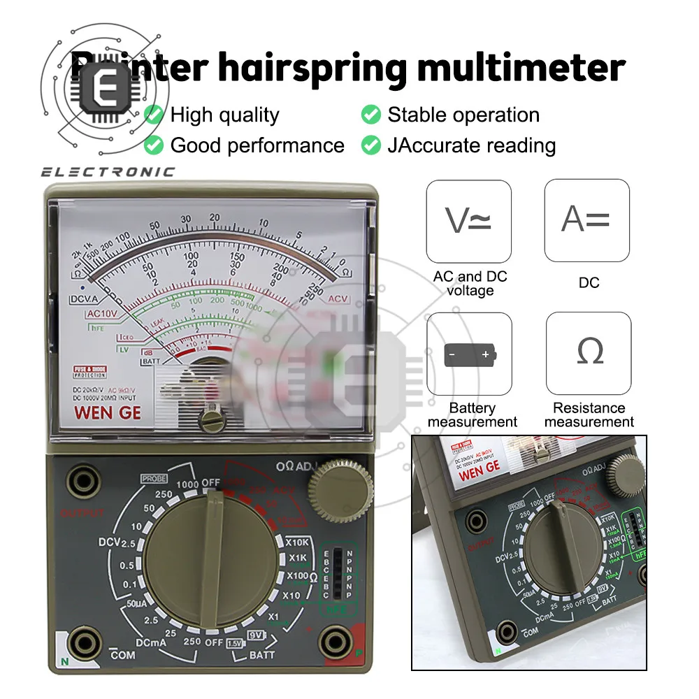 Voltmètre ampèremètre Ohmmètre Multimètre analogique Testeur Mètre Ac / DC  1000V / 500mA