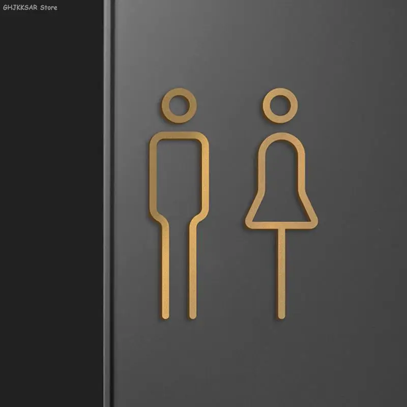 

hot sale 1pc Black Gold Color Toilet Sign Plate Brass Wash Room Door Wall Label Sticker Wc Holder Signage Board