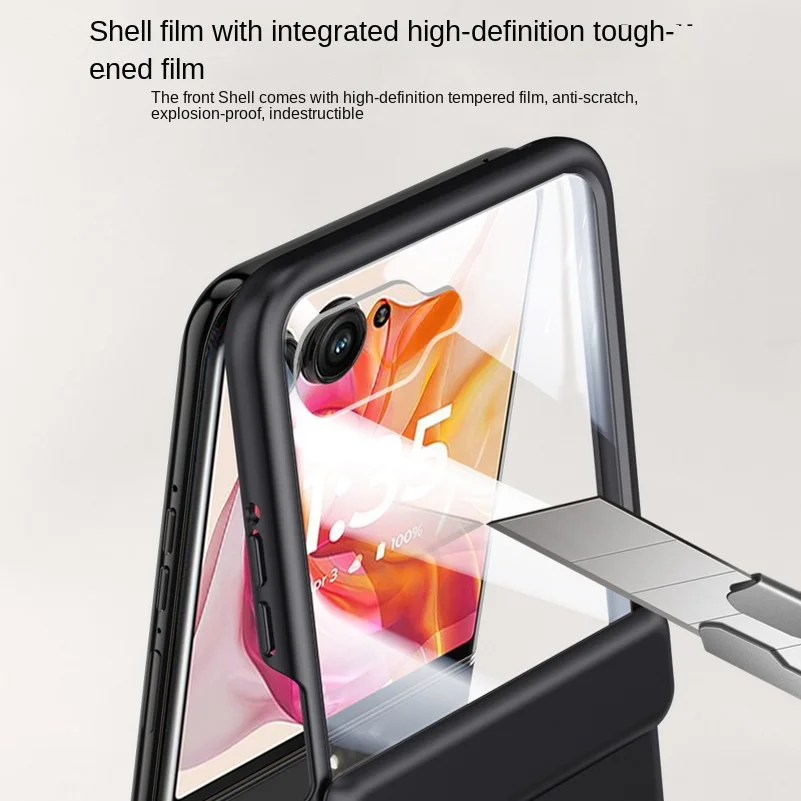 Tempered Glass Film Protective Case with Spring Hinge and Full Lens Camera Protection