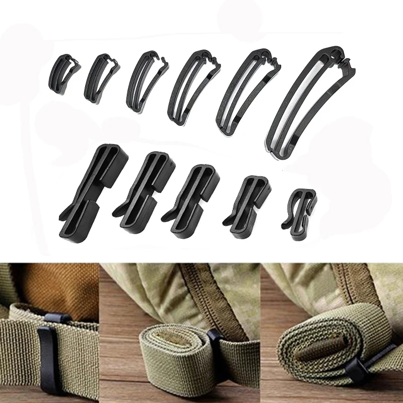 10 Stück/Packung Quick Slip Keeper Schnallen-Endclip-Schieber, schwarz, für Molle Taktischer Rucksack, zum Verstellen von Gurtbändern, 15–50 mm – Detail 3