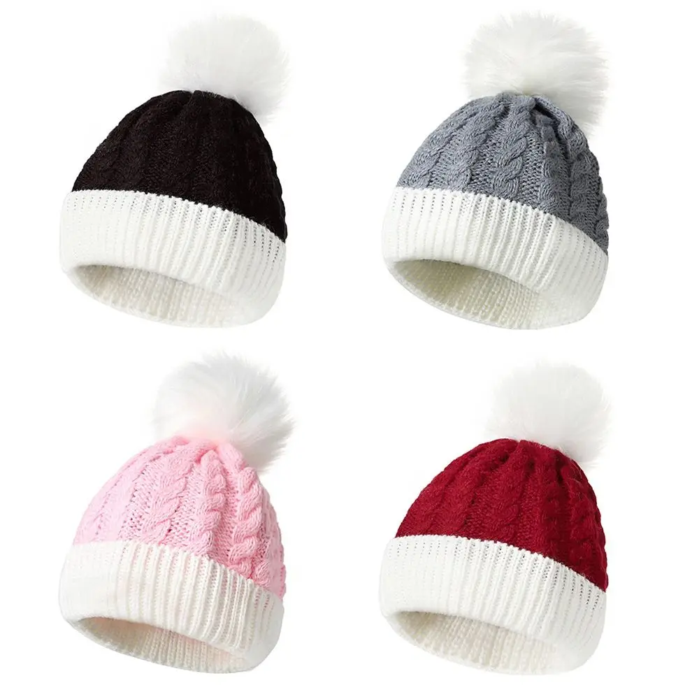 2Pcs/Set Ear Protection Kids Knitted Hat Winter Soft Warm Gloves Set Outdoor Pompon Beanies Cap Girls Boys