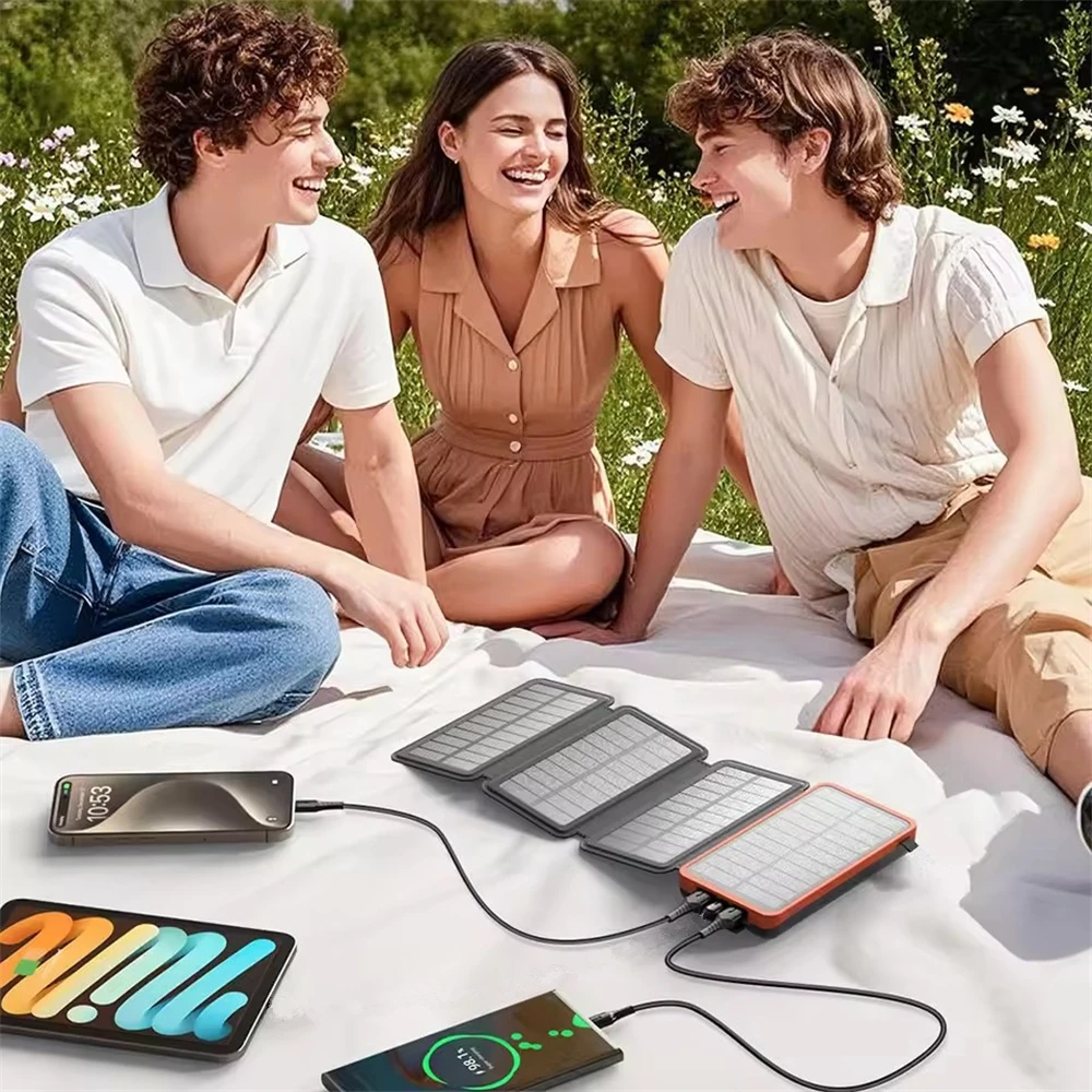 10000/20000mAh 태양광 보조베터리 접이식 태양광 패널 LED 라이트 손전등 휴대용 야외 캠핑 야외 여행용 태양광 발전기