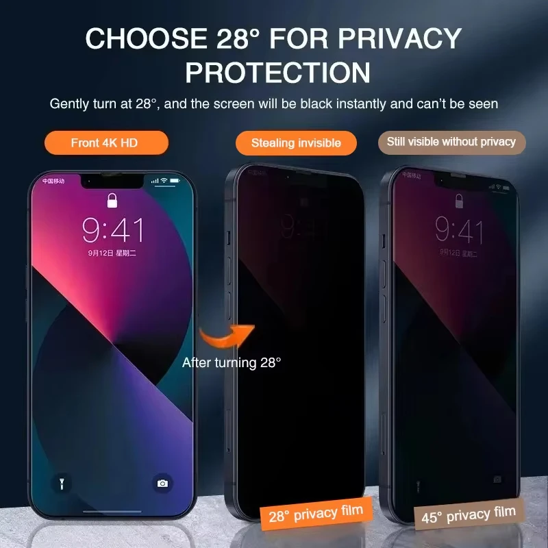 1-4PCS Black Privacy Screen Protector For iPhone 16 Pro Max Glass 15 14 13 12 11 Pro 16 15 14 8 7 6 6S Plus 7 8 XR XS XS Max