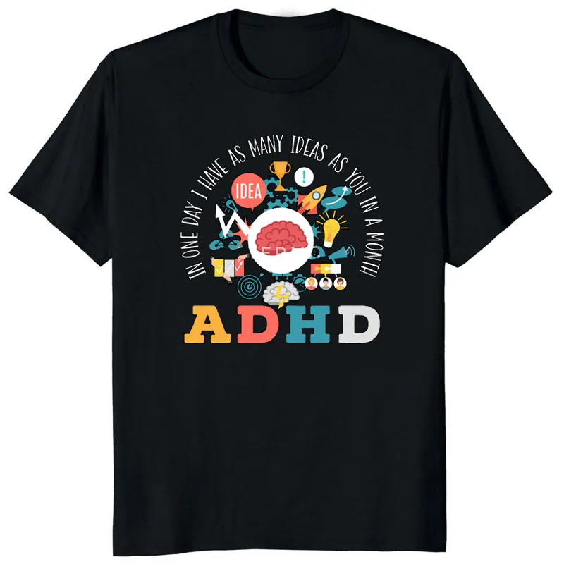 Funny Neurodiversity Brain ADHD Men Women T-Shirt Cotton Graphic Tee Y2k Top Lovely Gifts Short Sleeve 1