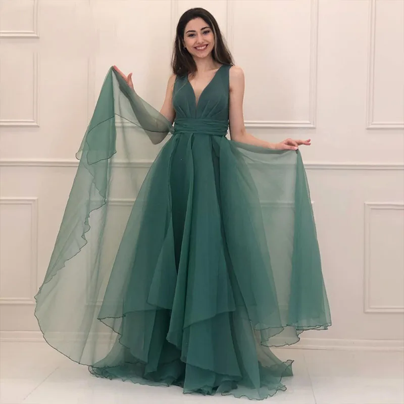 blue prom dresses JEHETH Green Simple V Neck Tiered Chiffon Prom Dress Elegant A Line Backless Party Evening Gowns Floor Length robes de soirée princess prom dresses Prom Dresses