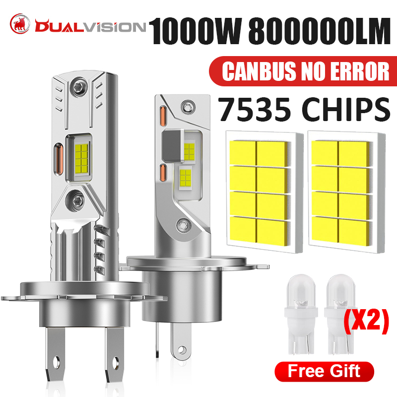 2Pcs 1000W 800000LM Turbo H7 H4 LED Headlight Bulbs CANBUS H1 Mini Wireless Car LED Plug and Play Car Lamp Auto Lights 6000K 12V