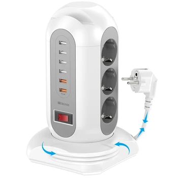 15-in-1 tower power strip 2500W, 9 sockets, 6 USB charging ports, retractable 1.8-meter extension cord expansion plug 1