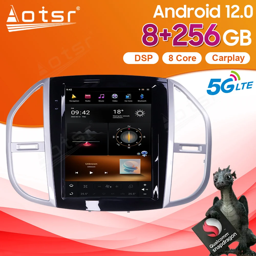 

8+256GB Android 12 DSP Carpaly Auto Car Radio For Benz Vito 2012-2020 Multimedia Video Player Navigation GPS Wifi