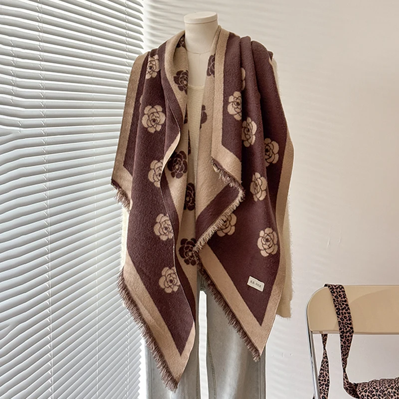 2025 Luxury Brand Women's Cashmere Winter Shawl - Cute Allover Print Tasseled Pashmina Wrap Bandana