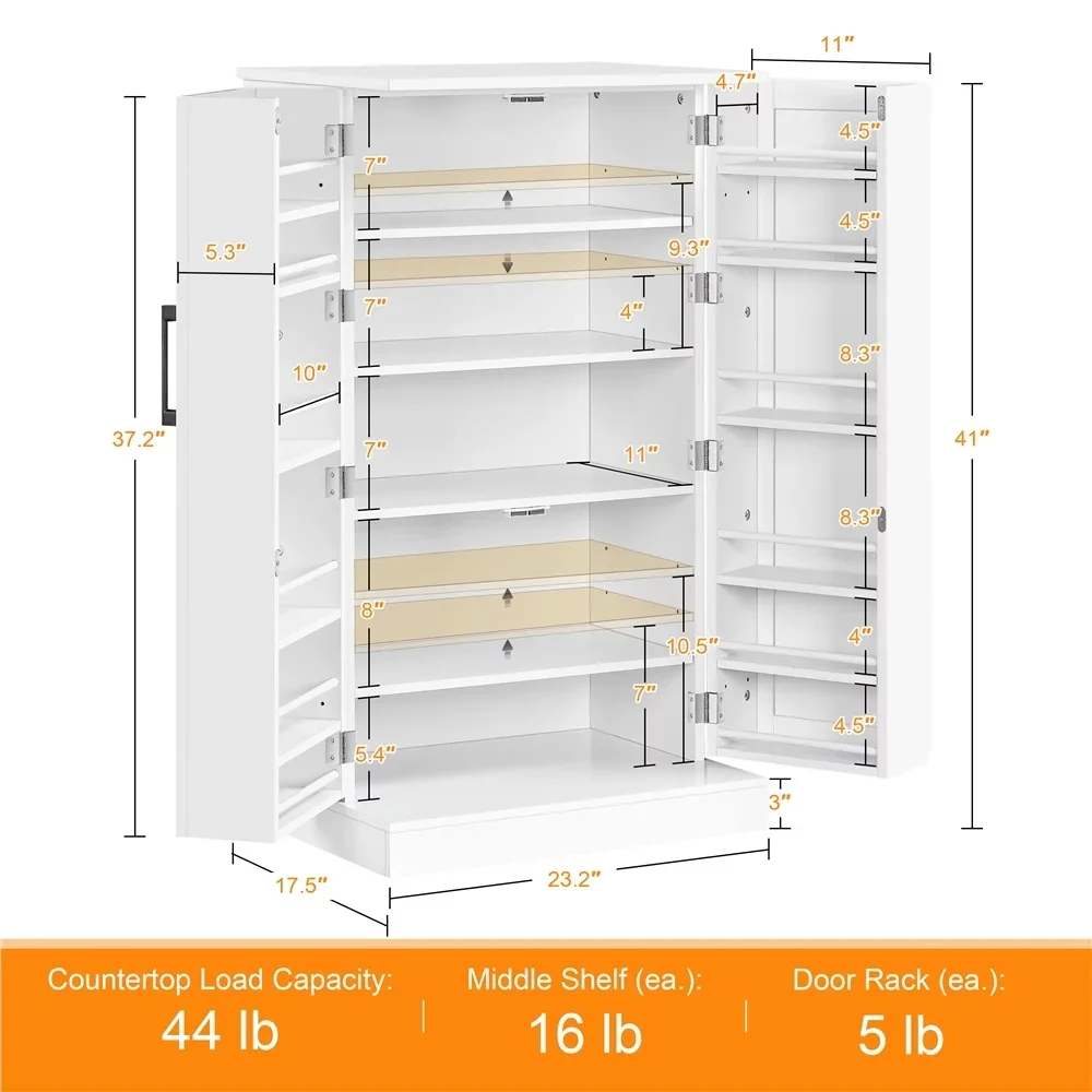 Armario de almacenamiento para despensa de cocina, armario con puertas y  estantes ajustables, blanco, 41 ″H - AliExpress