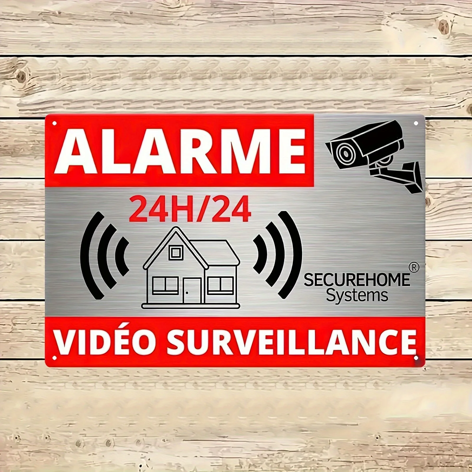 SecureHome Systems 24/7 Video Surveillance Alarm Tin Sign - Wall-Mounted Security Plaque with Traditional Bar-Style Design, for