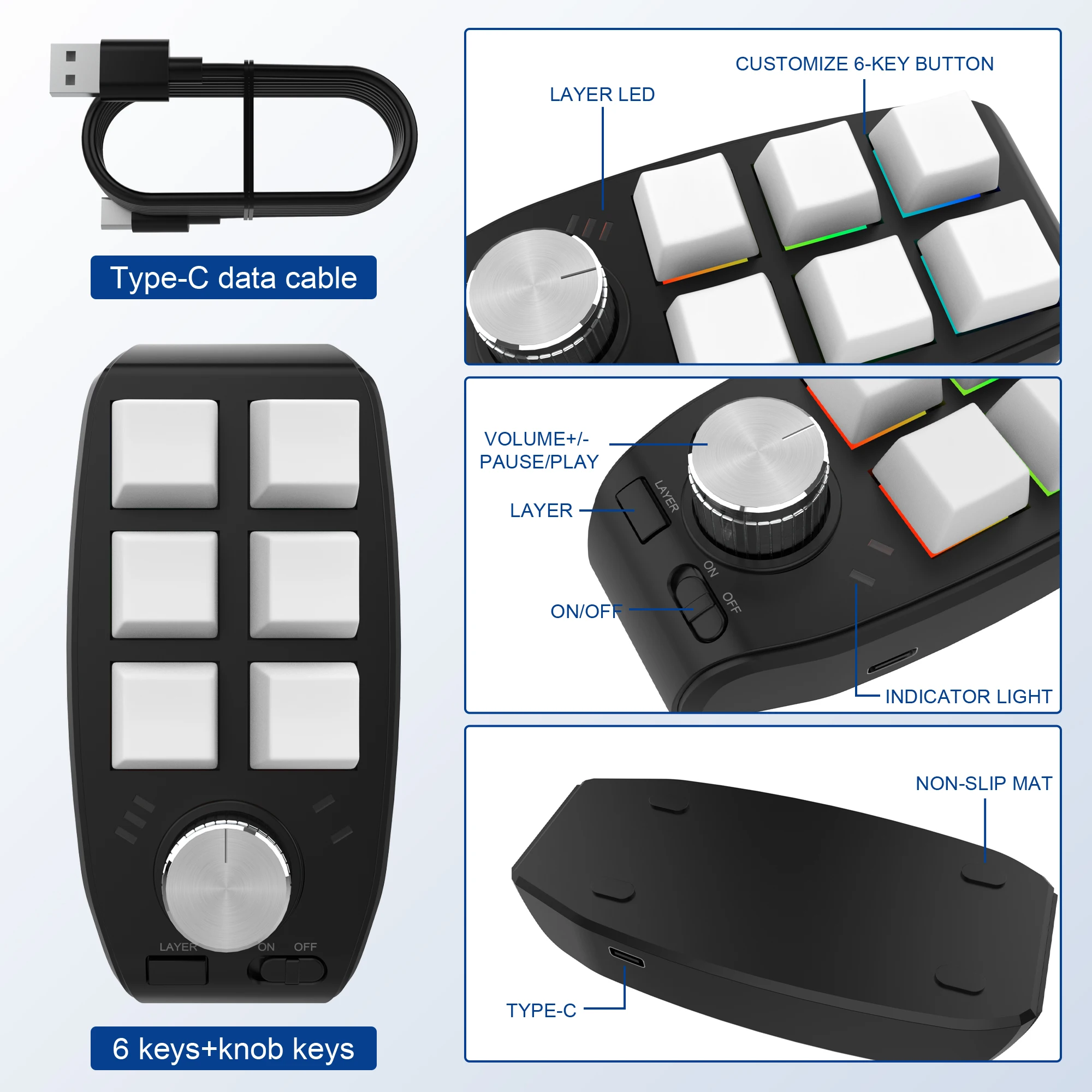 

6 Keys Bluetooth-compatible Office Keyboard Shortcuts Copy Sticky PS Drawing Computer Audio Gaming Volume Control