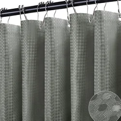 Luxury Heavy - Duty Mould - Proof Waffle Shower Curtain with 12 Hooks - 180*180cm (Grey)