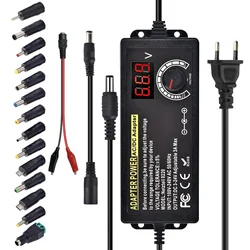 Adjustable Variable Power Adapter with Alligator Clip and US/EU Plug, 3V - 24V, 3A - EU PLUG (With 14PCS)