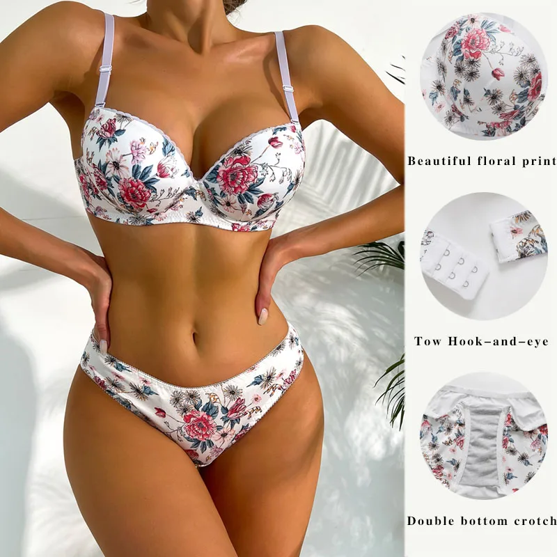 Viomisha Sexy Lingerie Set for Women Pretty Printed Brassiere Push Up Bra  with Steel Ring Everyday Underwear Panty Bras Set