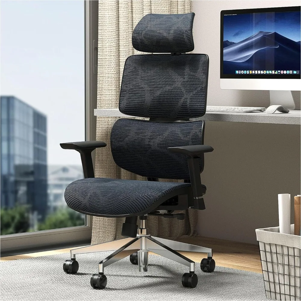 Ergonomic Office Chair with Lumbar Support, Adjustable Headrest Ergonomic Office Chair with 4D Armrests, Flexible Support Office flexible clip clamp mount with base for babysense hd s2 babysense v43 baby monitor clip to crib cot shelves or furniture