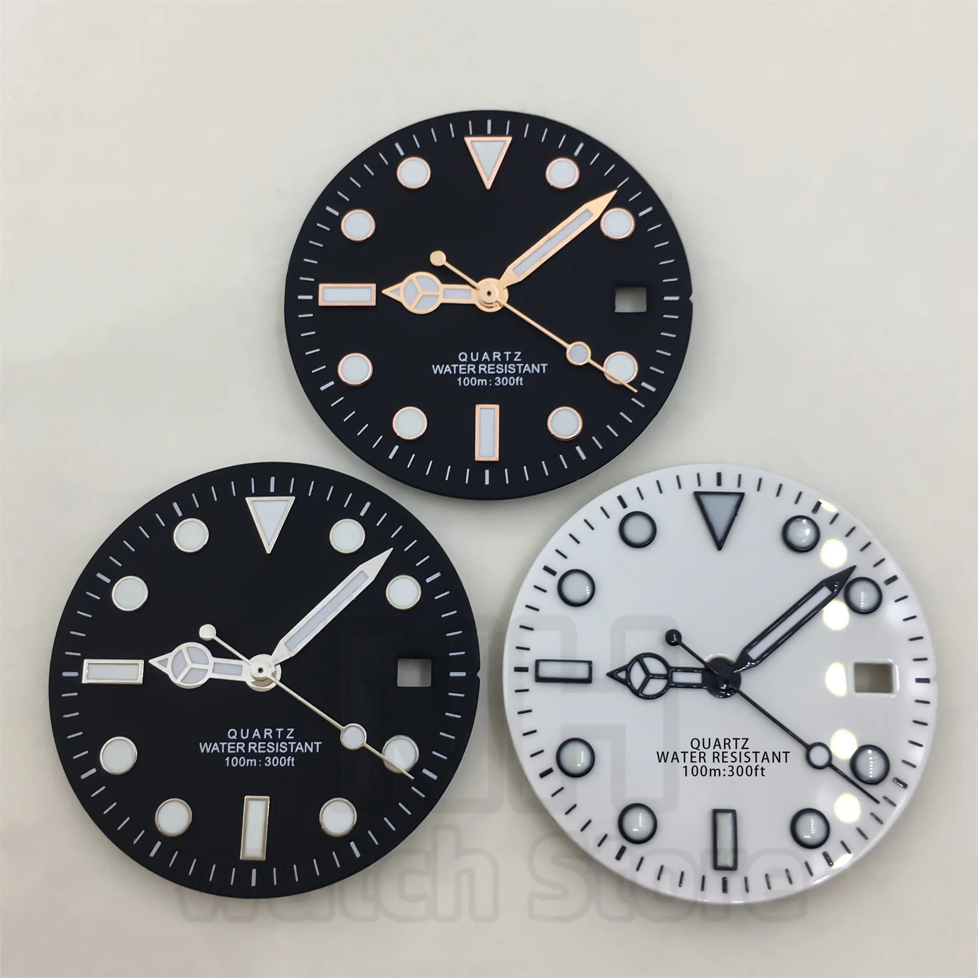 29mm Black & White Watch Dial with Green Luminous Hands - Matte & Glossy Finish