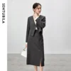 SENTUBILA Two Piece Skirt Sets Women Outfits 2025 Spring Office Ladies V Neck Grey Blazer Jackets Straight Slit Skirt 143Z56241 3