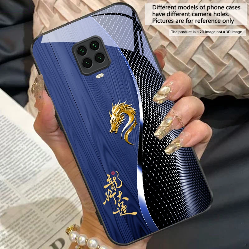 Elegant Black Tempered Glass Phone Case with Traditional Dragon Totem Design