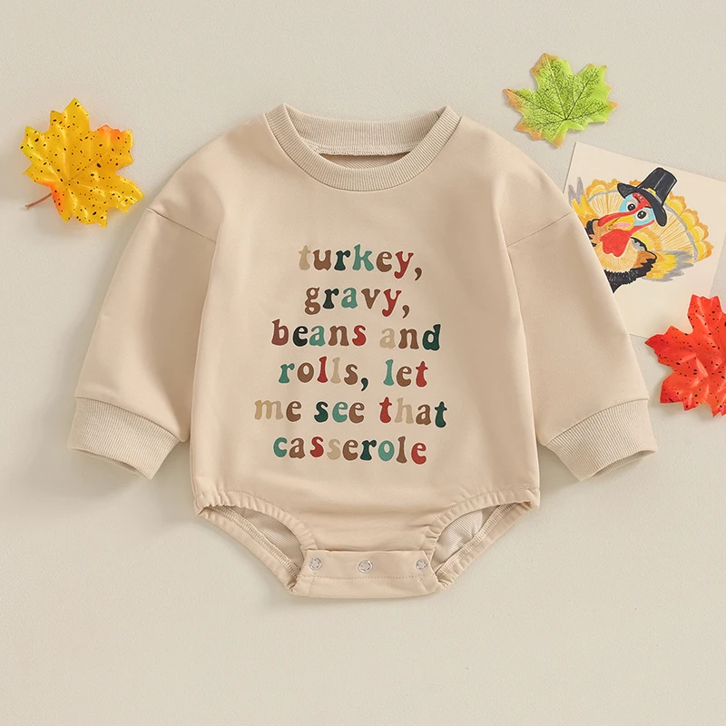 

2023-08-16 Lioraitiin 0-18M Newborn Baby Thanksgiving Romper Colorful Letter Print Long Sleeve Crew Neck Jumpsuit Fall Clothes