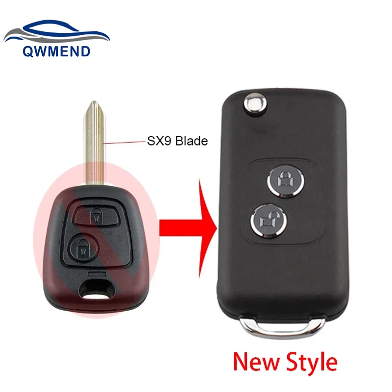 QWMEND 2 Buttons Replacement Remote Key Shell for Citroen C1 C2 C3 Saxo Xsara Picasso Berlingo Flip Car Key Case
