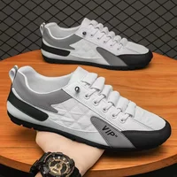 Men's Flat Bottom Casual Driving Shoes Summer Soft Sole Fashionable Trendy round Toe Breathable Synthetic Leather Shoes