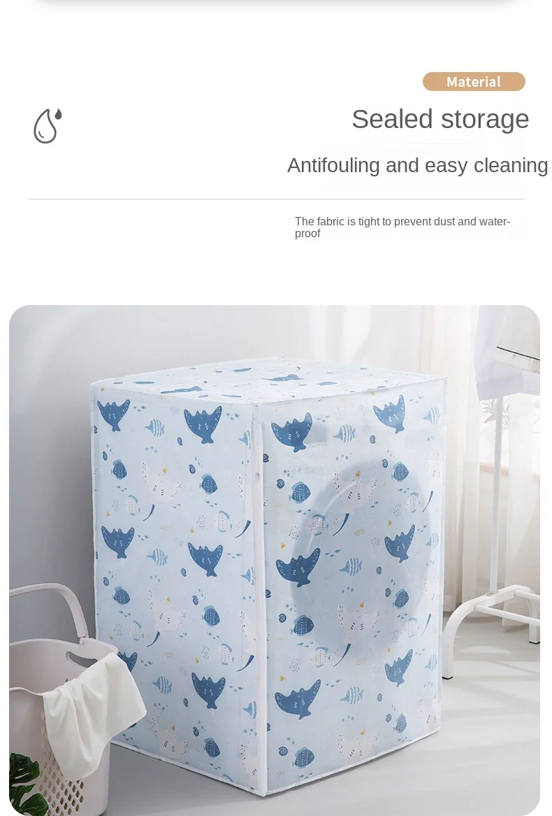 Description Picture 3 of itemDrum Washer-dryer Cover Washing Machine Cover PEVA Zippers Waterproof Front Load Sunblock Laundry Print Coated Dust Cover Print
