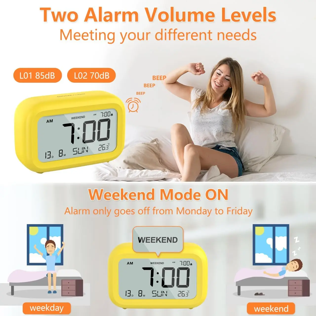 Sleek Multifunctional LCD Desktop Clock with Calendar and Temperature Display