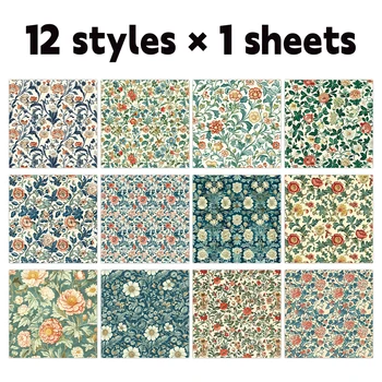 12 Fogli di Carta Decorativa Floreale Vintage, per Scrapbooking, Journaling, Collage, Decoupage, Confezioni Regalo, Fai da Te, Sfondo per Feste