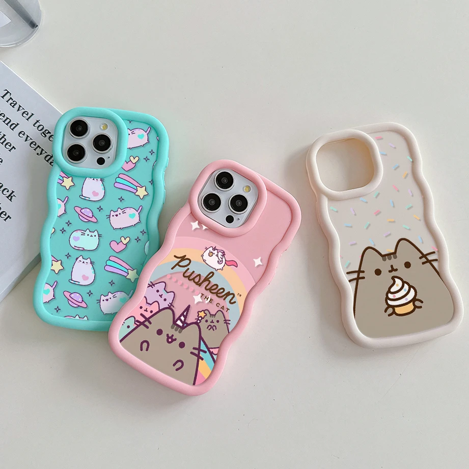 Чехол для телефона с изображением мультяшных пончиков Pusheen кота для IPhone 15 14 13 12 11 Pro Max XR XS X 7 8 Plus SE20 мягкая задняя крышка из ТПУ карамельных цветов