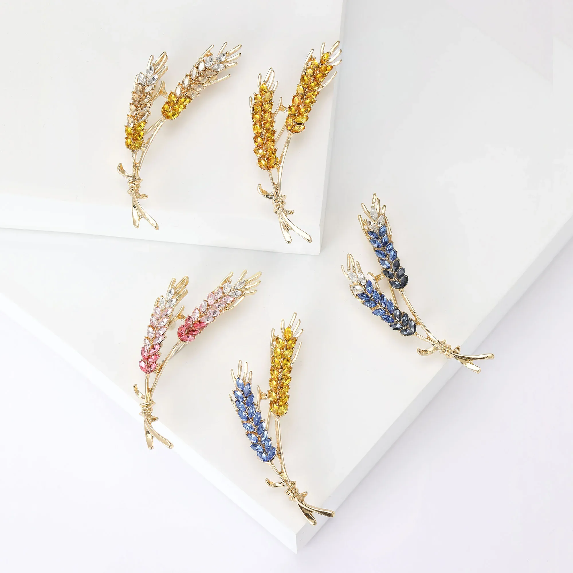 Wheat Brooches Women's Rhinestone Blue and Yellow Plant Pins 5-Color Unisex Office Party Casual Accessories Gifts