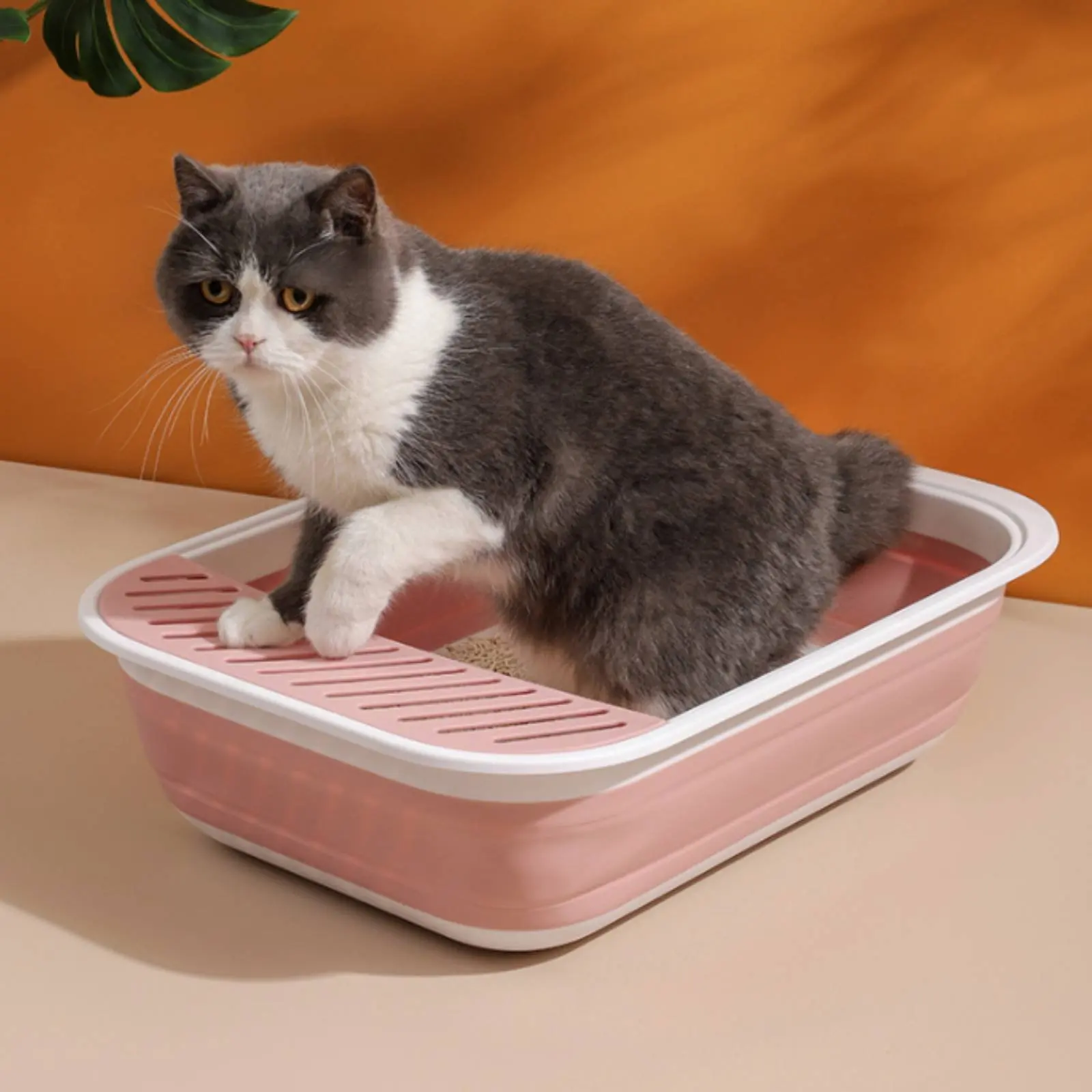 접이식 고양이 화장실 청소가 용이한 반밀폐형 배변 트레이 접이식 고양이 변기 작은 아파트를 위한 넓은 반려동물 용품