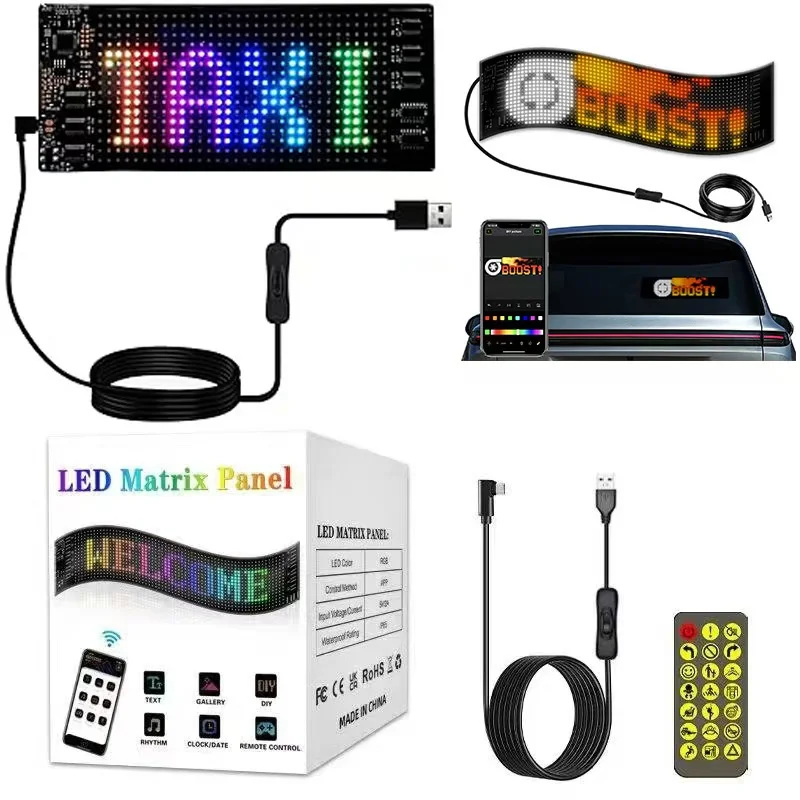 LED Sign Modules for Car Scrolling Pixel Screen Flexible RGB Matrix Panel DIY Design Animations/Text/Graffiti(12x59.5cm)