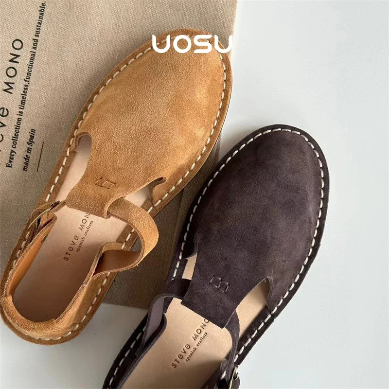 

Genuine Cow Leather Cover Toe Sandals for Women Handmade Sewing Luxury Brand Designer Flats Old Money Causual Summer Shoes