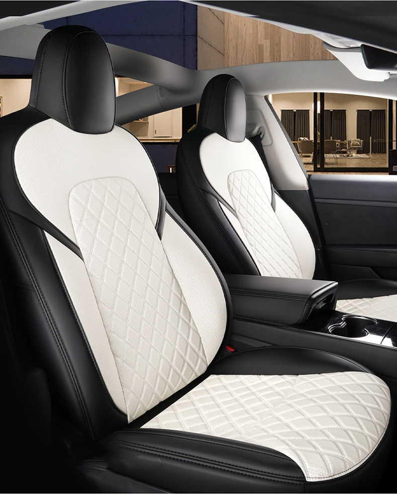 For Tesla Model 3 Y Custom Fit Car Seat Cover Accessories For Tesla 360 Degree Full Covered Perforated Artificial Leather