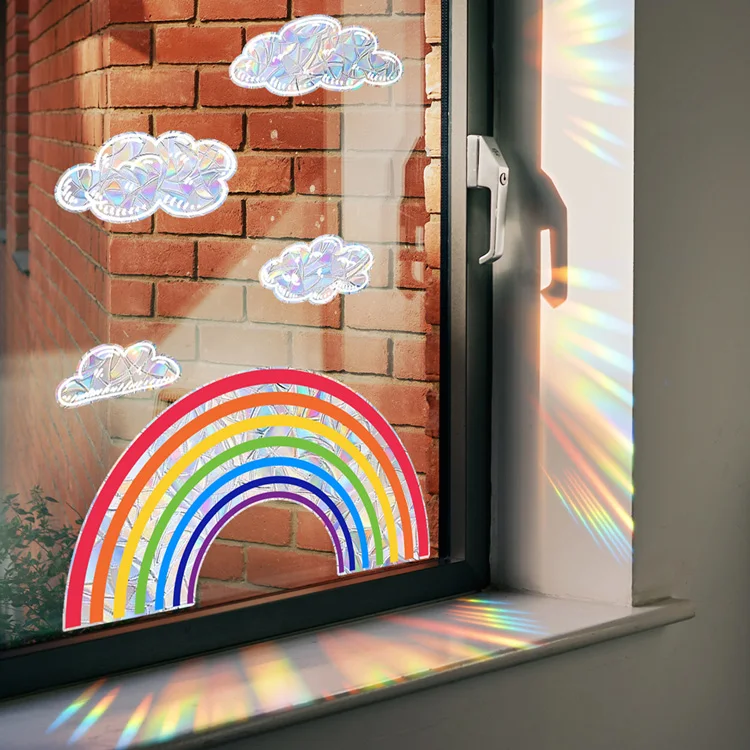 Bunte Regenbogen-Wolken Fensteraufkleber Regenbogen-Glasfenster-Dekor Wandtattoos Heimdekoration Selbstklebende Elektrostatische Wandbilder – Detail 2