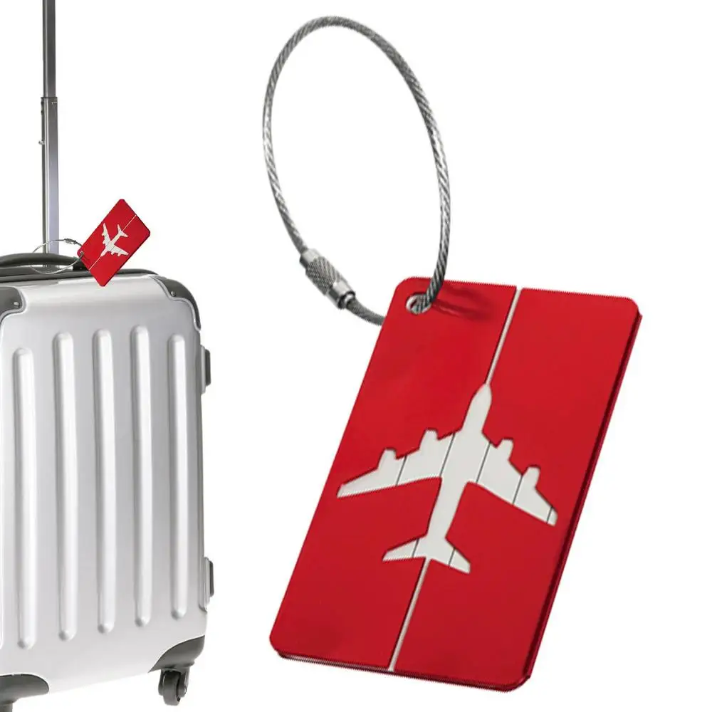 Accessoire Voyage Avion Étiquettes Bagage En Aluminium - Lot De 8 Avec Carte PVC Étanche - Porte-Étiquette Métal Pour Valise, Sac à Dos Porte Etiquette
