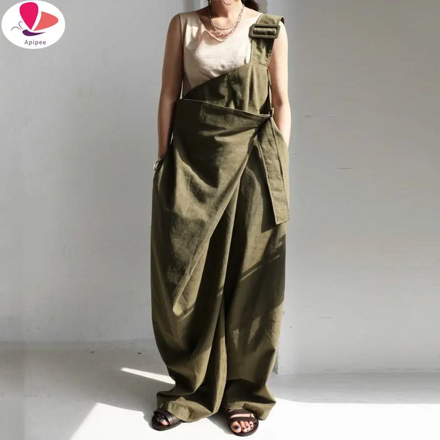 

APIPEE Japan Style Loose Casual Solid Jumpsuits for Women One Shoulder Design Overall Femme 2024 Autumn All-match Romper Mujer