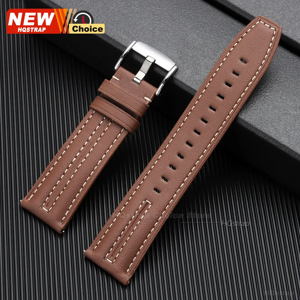 Vintage Handmade Leather Smartwatch Strap - Buckle & Stitching Design, 22mm Bracelet