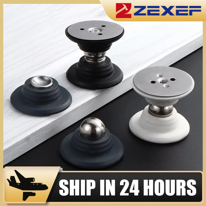 ZEXEF Silicone Door Stops Stainless Steel Magnetic Non Punch Door Stopper Wall Mounted Holder Furniture Hardware