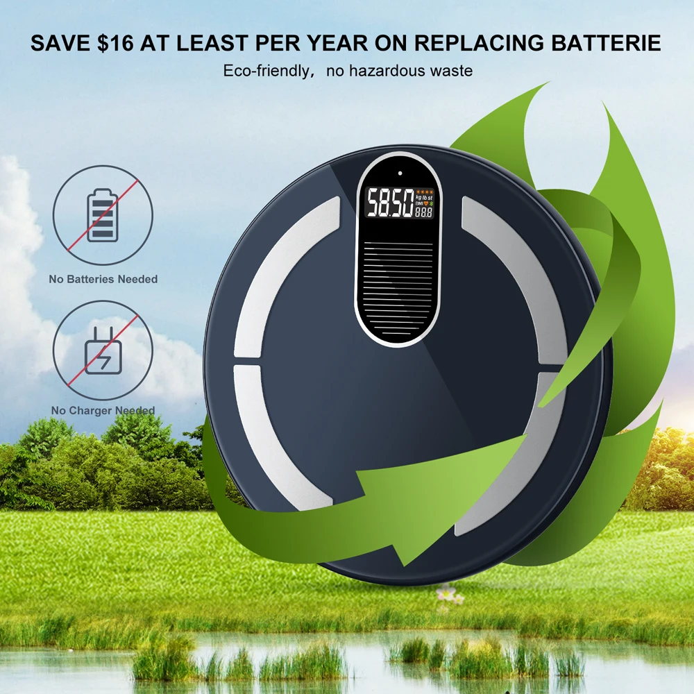 INSMART Body Digital Weight Scale Solar & Light Energy Charging Smart Scale Balance Bioimpedance Body Fat Bathroom Scales BMI 3