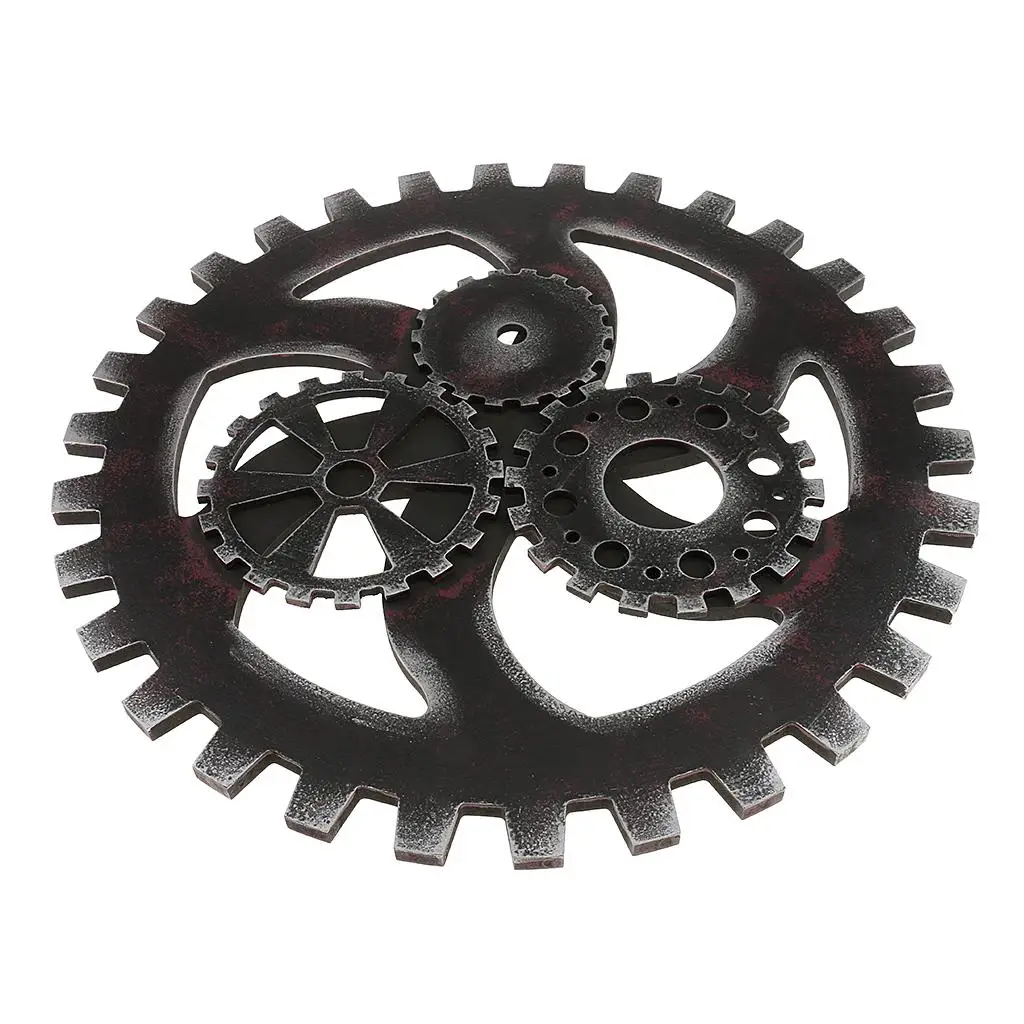 Large Retro Wooden Gear Ornaments for Home Bar Wall Hanging Decoration 40cm