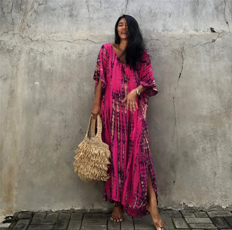 Fashion Casual Striped Print Long Dresses Women Bohemian V-neck Bat Sleeve Loose Slit Beach Dress Summer New Beachwear Vestidos 129 Fashion Casual Striped Print Long Dresses Women Bohemian V-neck Bat Sleeve Loose Slit Beach Dress Summer New Beachwear Vestidos