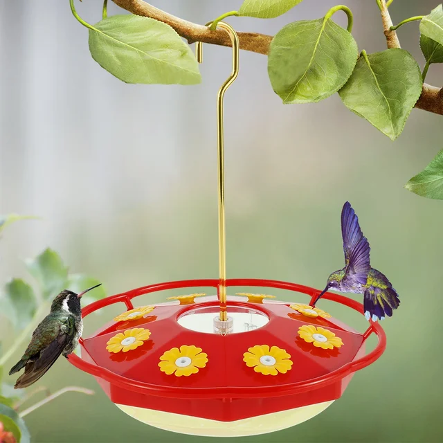 Hummingbird Feeder with 8 Feeding Hanging Bird Feeder Ant and Bee Proof Flower Shape Hummingbird Feeder for Garden Outdoor