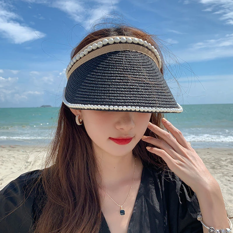 Cappelli di paglia vuoti con perle d'imitazione per le donne cappellini con  visiera da spiaggia Casual estivi a tesa larga protezione solare berretto  sportivo all'aperto| | - AliExpress