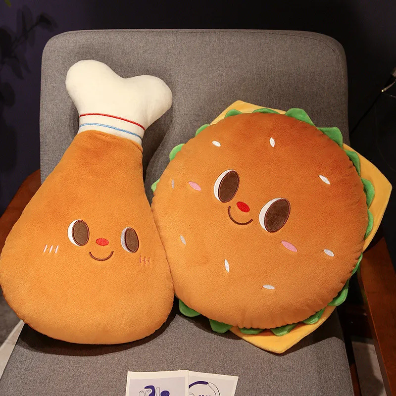 Fried Chicken Burger Plush Toy Super Soft Filled Plush Pillow Delicious Food Toys For Kids Christmas Halloween Holiday Gifts plush toys