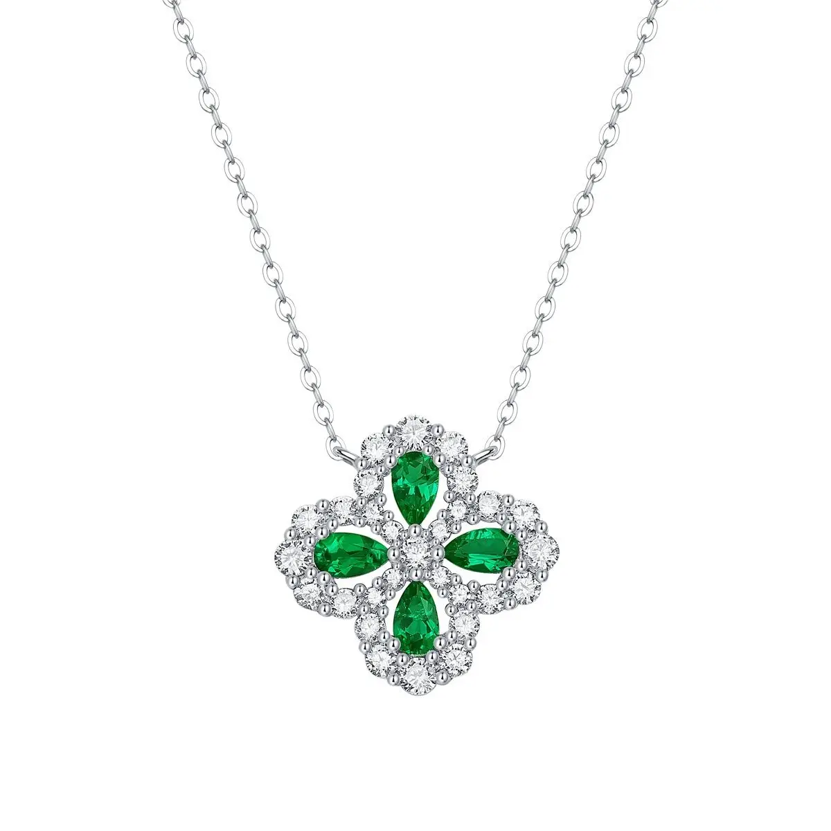 

Изысканная подвеска в виде четырехлистного клевера из искусственного изумруда, Серебряная Женская цепочка на шею, удачная удача, подарок на день Святого Валентина