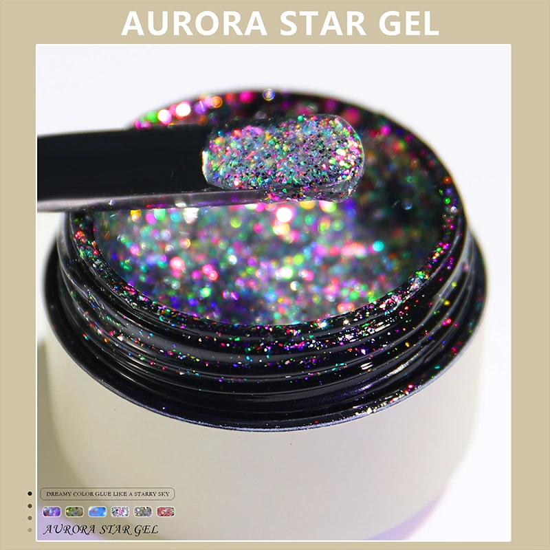 

Aurora Gel Nail Polish Top Coat Opal Glitter Hybrid Gel Bright Clear UV Glittler Lacquer Art Permanent Shiny DIY Manicure Shiny