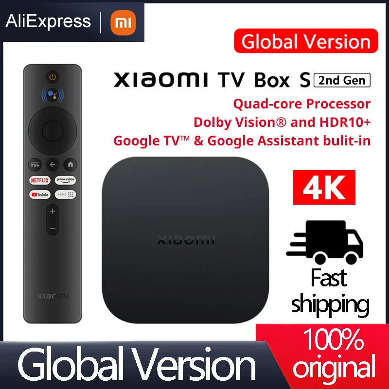 

Global Version Xiaomi Mi TV Box S 2nd Gen 4K Ultra HD Quad-core Processor BT5.2 2GB 8GB Google TV Google Assistant Smart TV Box
