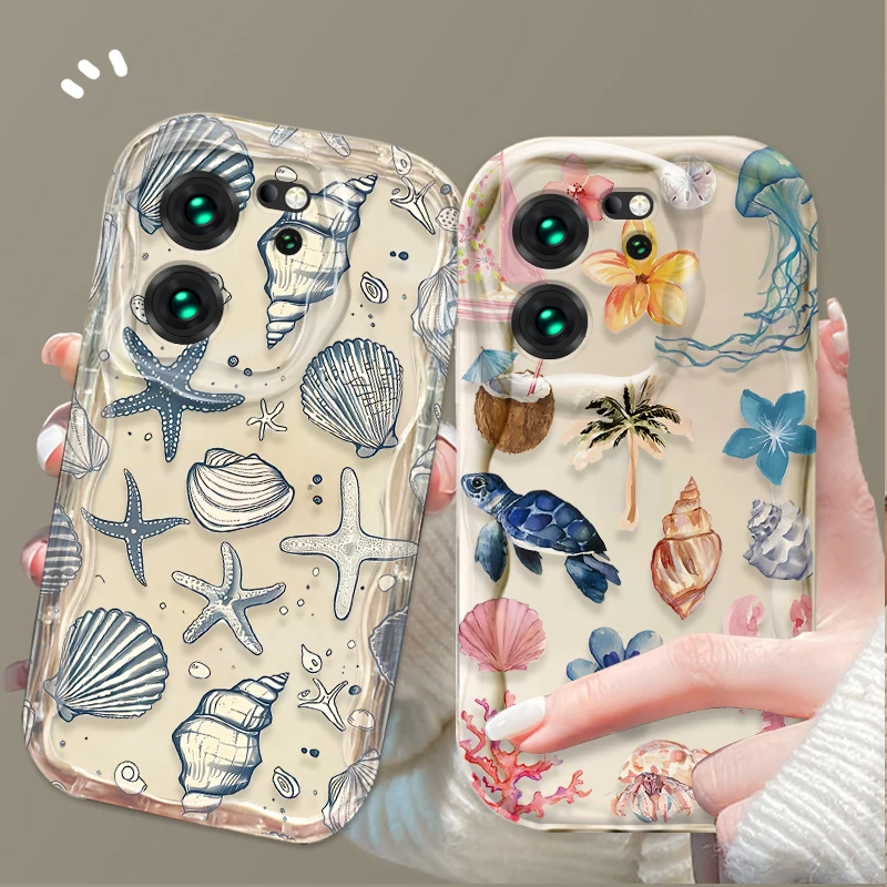 Blue Pink Ocean Animals Clear Phone Case Cover